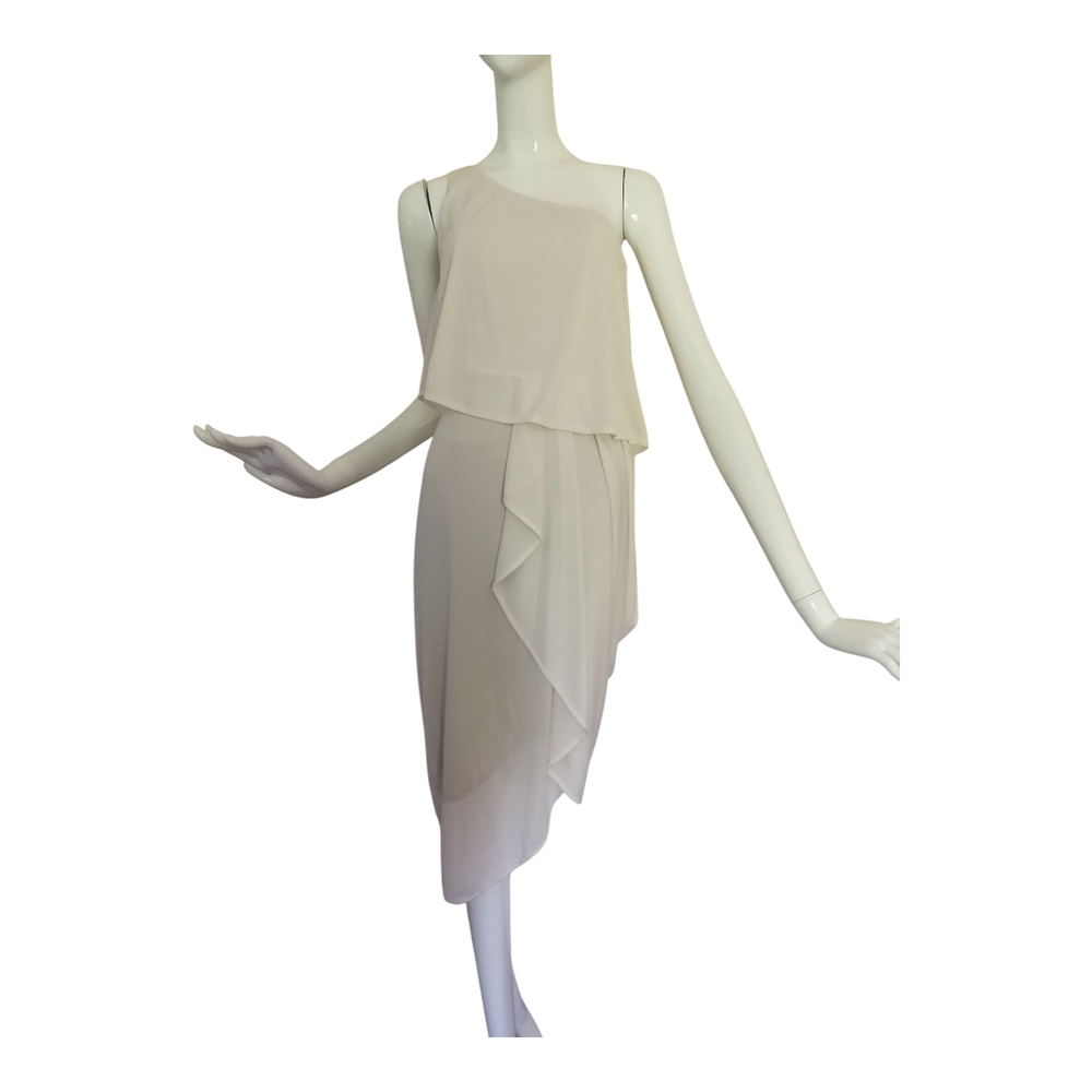 BCBGMaxAzria Asymmetrical Cream One-Shoulder Ruffle Dress - Picture 3 of 11